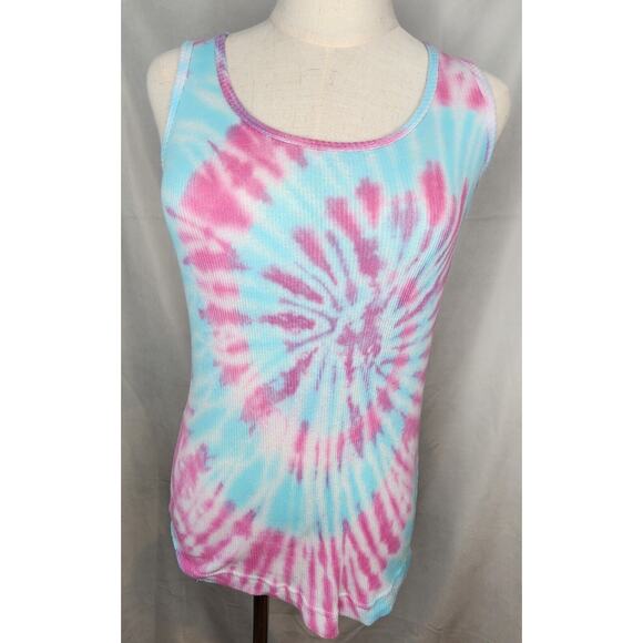 Tye Dye Ribbed Tank Top Spiral Pink and Blue Large Grateful Dead - Picture 1 of 5
